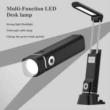 LED מנורת שולחן 3 ב-1 מתקפל מנורת שולחן הגנה על עין עם אורות פנס מחזיק טלפון&מטען USB לטעינה מנורת הקריאה